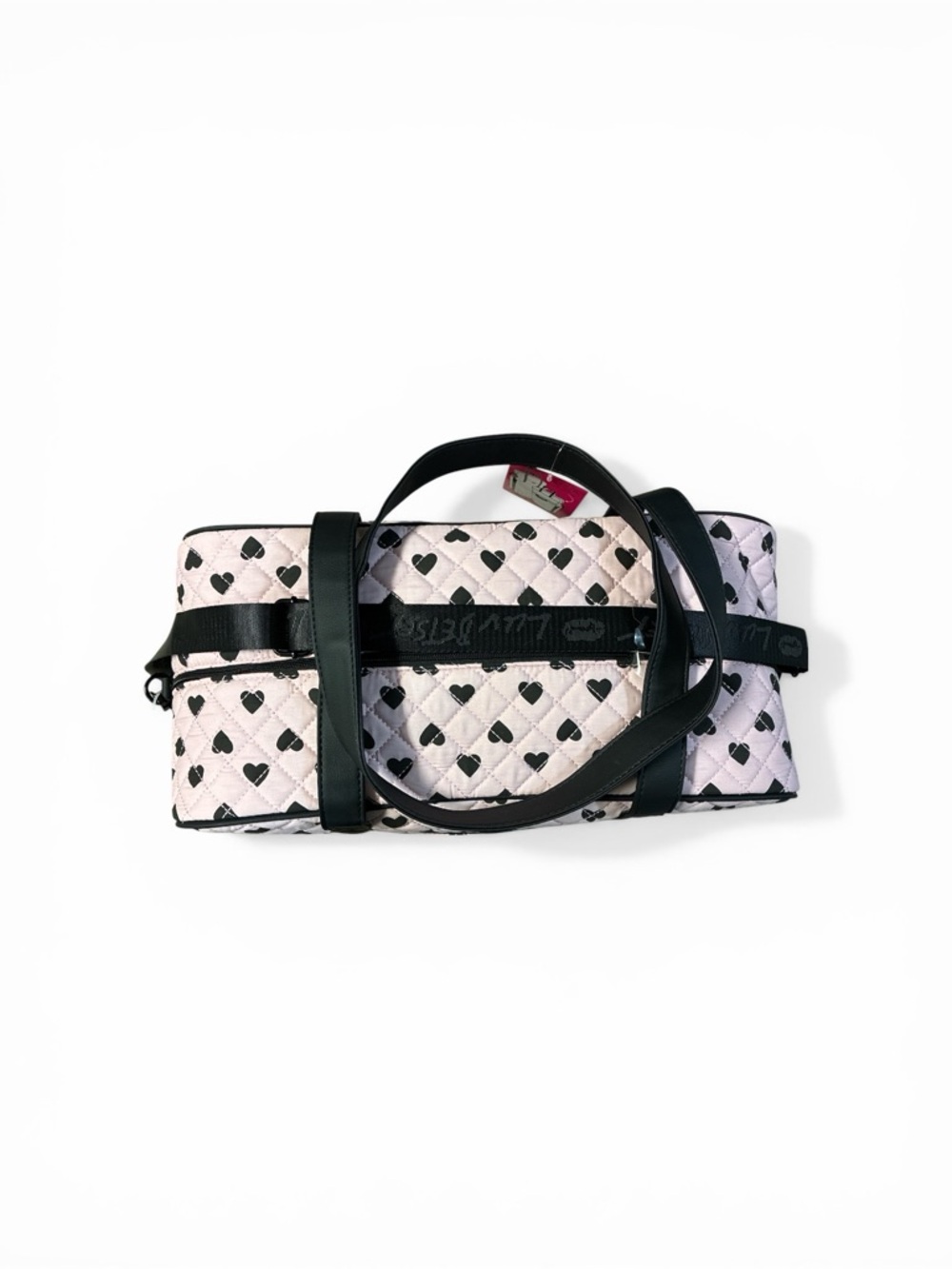 Betsey Johnson Pink Quilted Heart Travel Tote with Black Trim - Picture 3 of 4